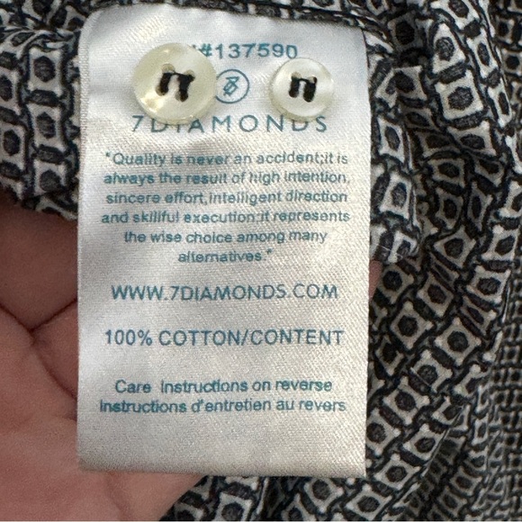 7 Diamonds Men’s Large Black White Geometric Print Long Sleeve Shirt - Picture 5 of 6